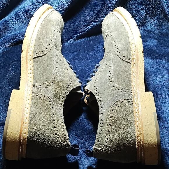 JOHNSTON MURPHY PEARCE SUEDE WINGTIP GREEN GRAY DERBY OXFORDS MENS 9.5 GUC - Picture 13 of 16